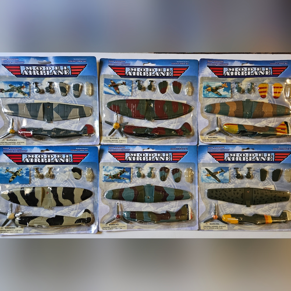 Vintage Model Airplane Complete Set of 6 (Snap Together, No Glue Necessary)